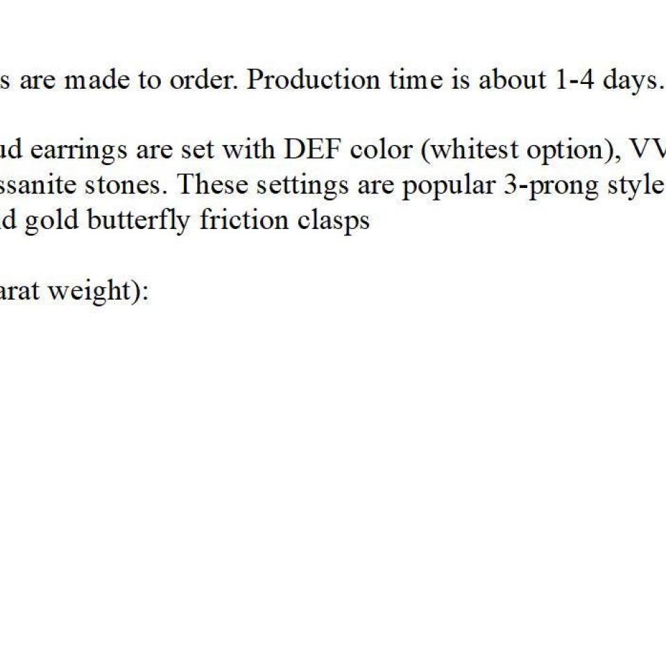 14k Yellow Gold Moissanite Martini Stud Earrings – Round brilliant DEF VVS lab stones – Five size options