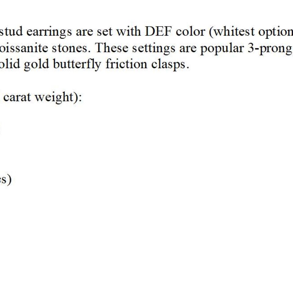 14k White Gold Moissanite Martini Stud Earrings – Round brilliant DEF VVS lab stones – Five size options