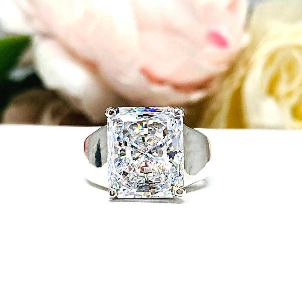 Radiant Cubic Zirconia Engagement Ring – 8x6mm-12x10mm, Sterling Silver