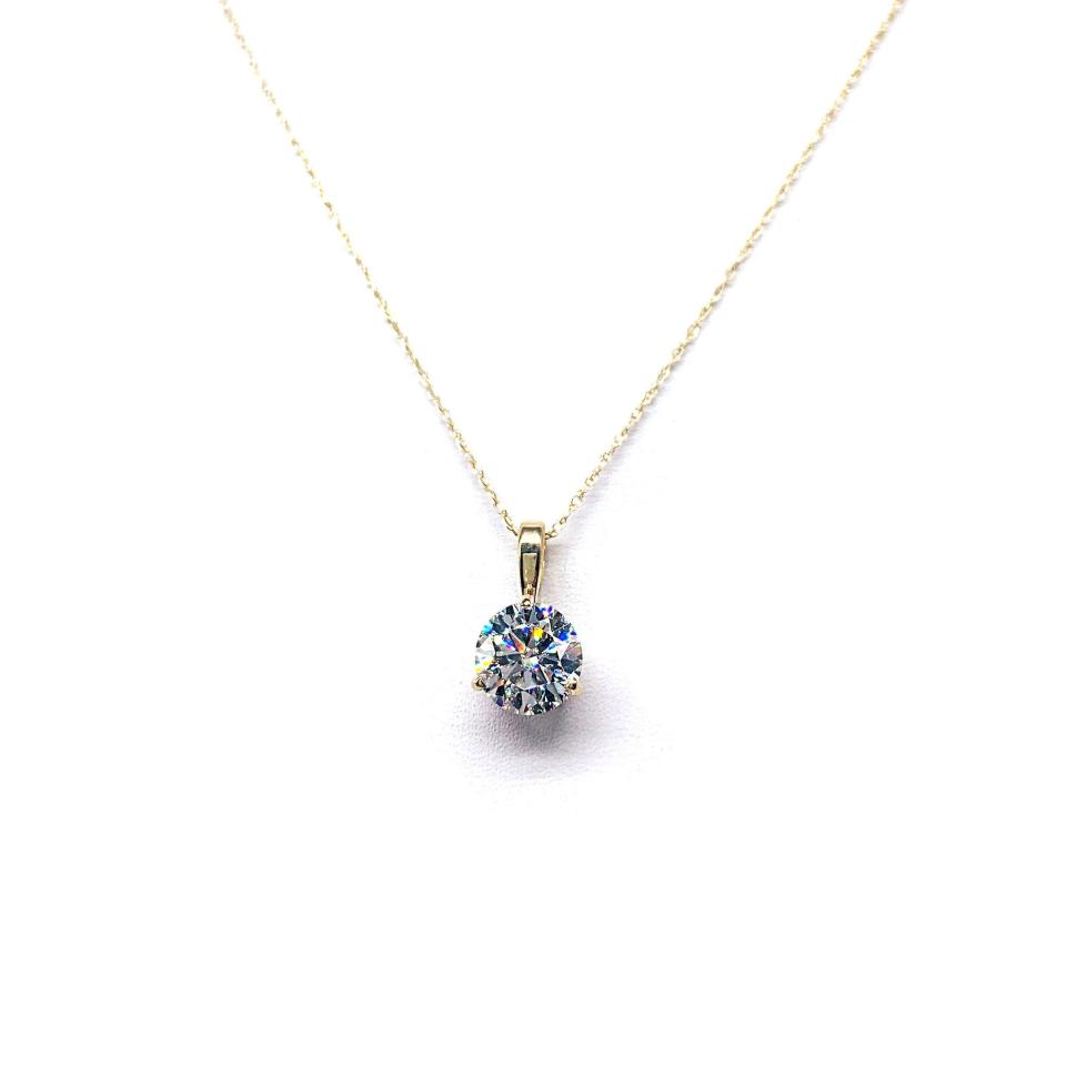 14k Gold Moissanite Martini Pendant Necklace -  Round brilliant DEF VVS lab stones - Solid gold setting