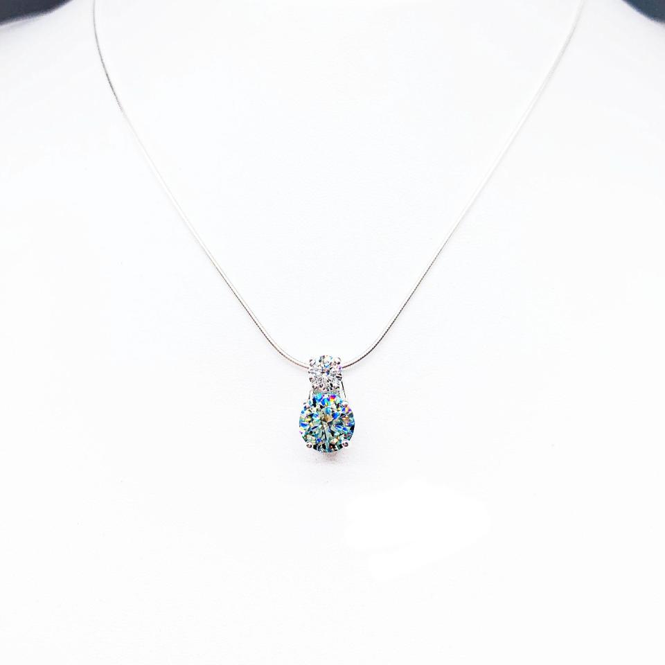 Two-Stone Blue Moissanite Slide Pendant Necklace – 2.5 ct round stones – Sterling silver – Elegant gift for her - Bridal Necklace
