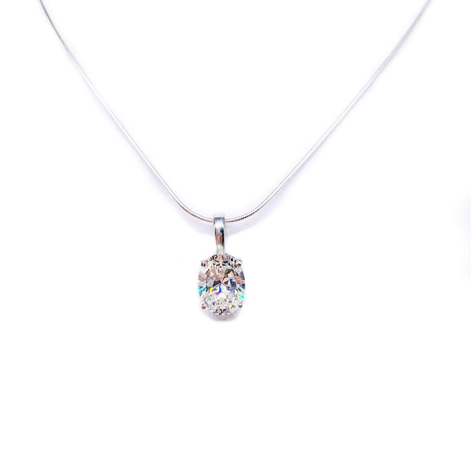 Oval CZ Pendant Sterling Silver Pendant Necklace