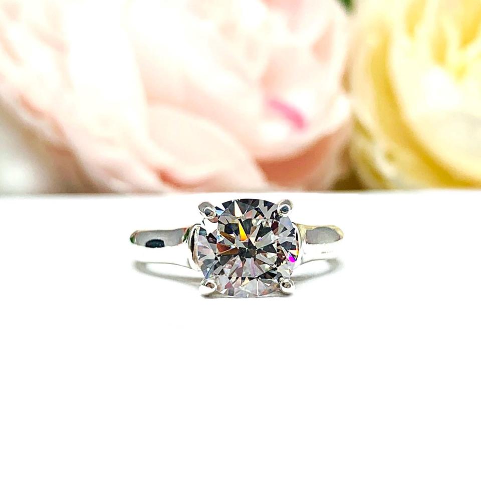 Cushion Cut CZ Engagement Ring - 2 or 3 Carat Options - White or Near Colorless - Sterling Silver Cathedral Setting