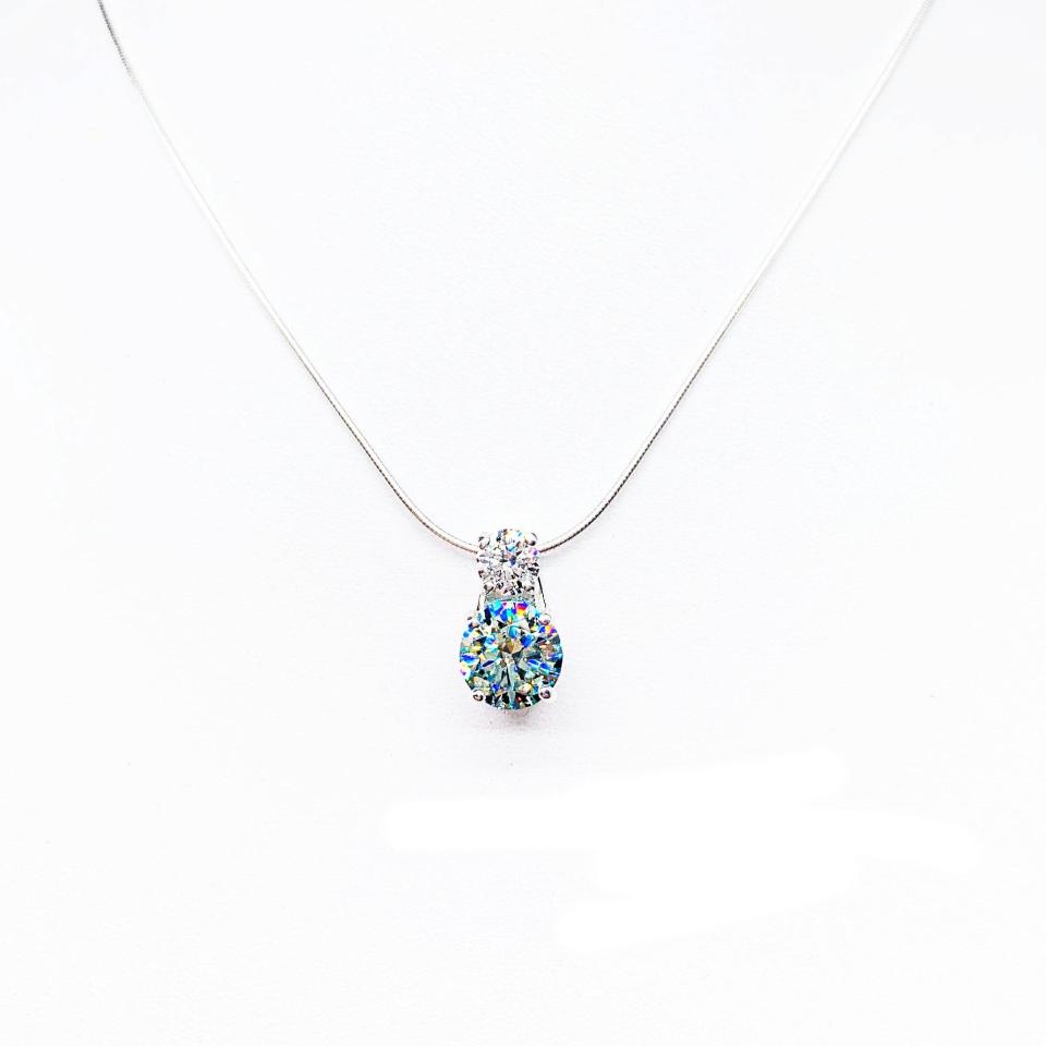 Two-Stone Blue Moissanite Slide Pendant Necklace – 2.5 ct round stones – Sterling silver – Elegant gift for her - Bridal Necklace