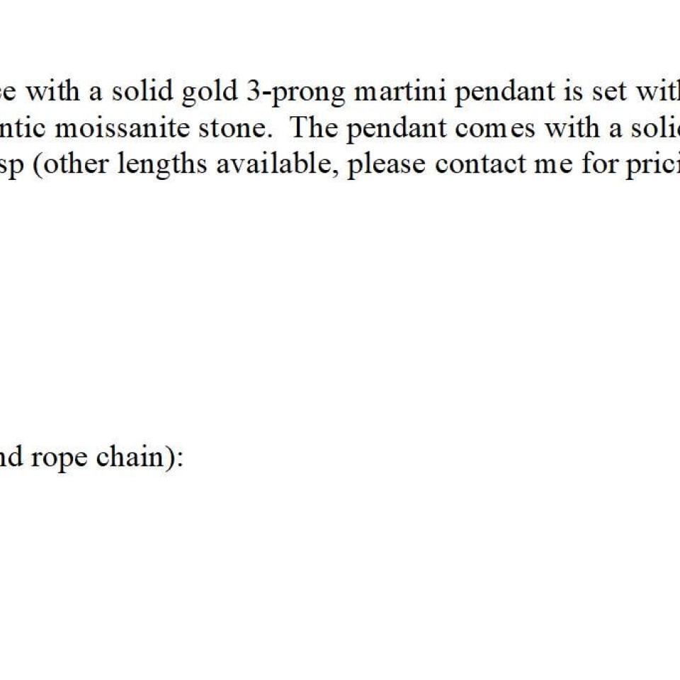 14k Gold Moissanite Martini Pendant Necklace -  Round brilliant DEF VVS lab stones - Solid gold setting