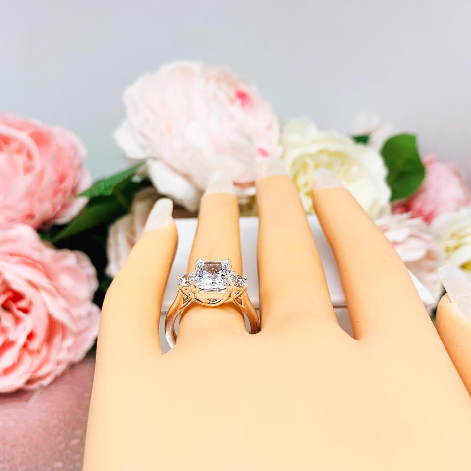 Radiant Cubic Zirconia Engagement Ring – 9x7mm, Round Accents, Sterling Silver