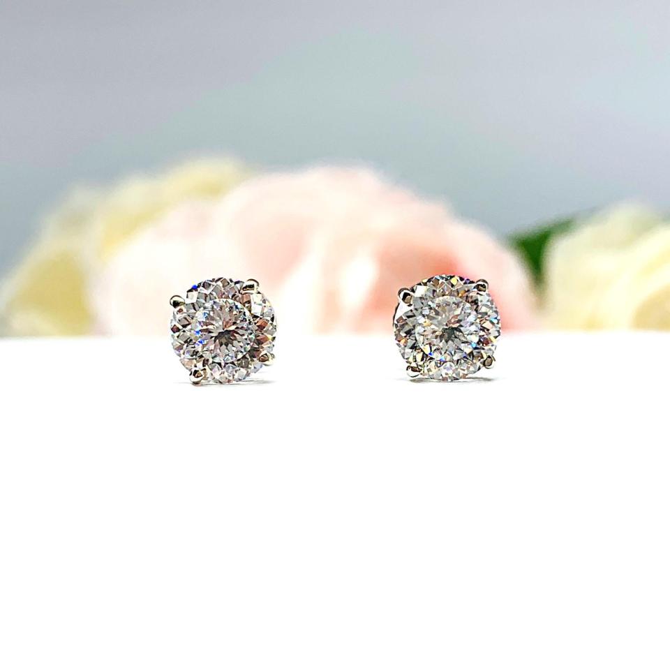 Portuguese Cut Moissanite Stud Earrings – 14k White Gold – 2 Ct Total – Round Screw Back Setting