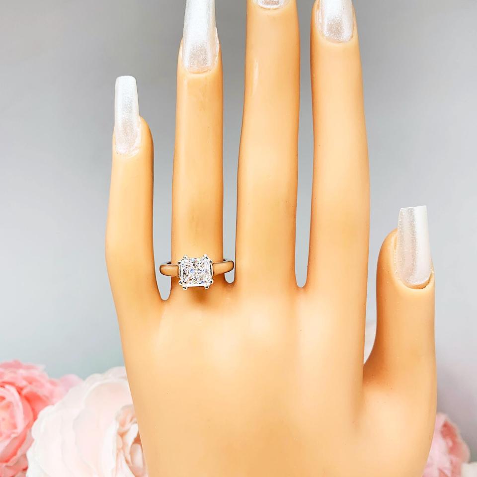 Princess Cubic Zirconia Engagement Ring - Sterling Silver Cathedral Setting