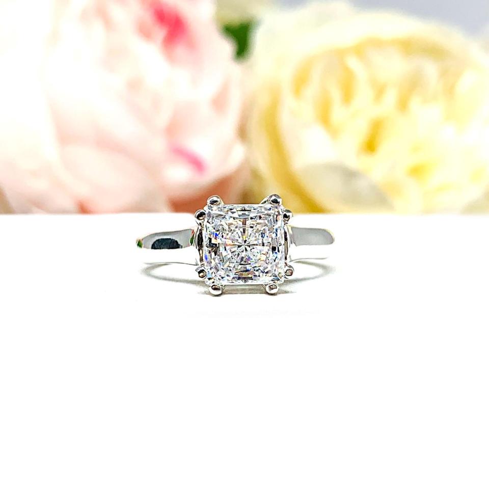 Princess Cubic Zirconia Engagement Ring - Sterling Silver Cathedral Setting