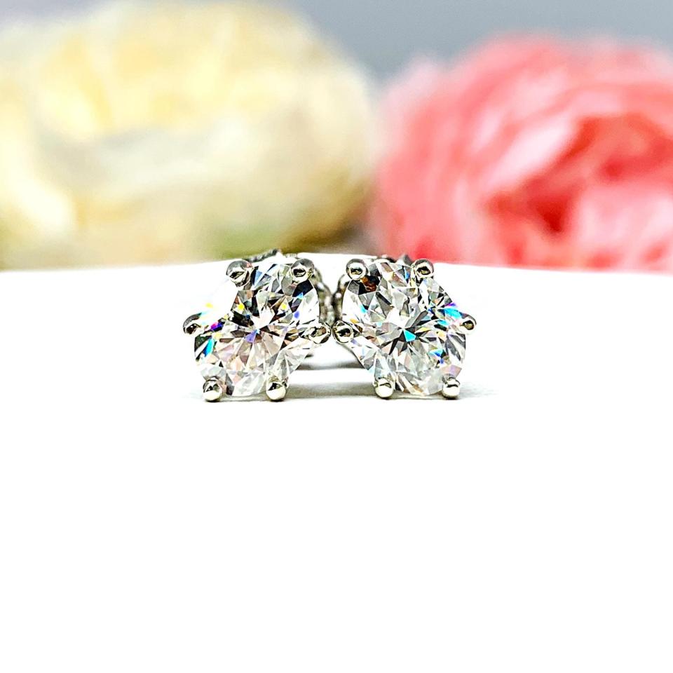 Oval Moissanite Stud Earrings - Sterling Silver or 10k Gold 6-Prong settings - Three size options