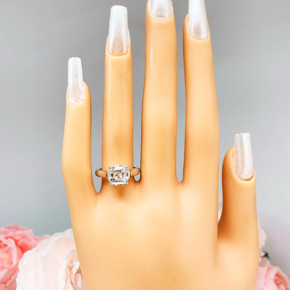 Asscher Cut CZ Engagement Ring - Sterling Silver Cathedral Setting - 2–4 Carat Cubic Zirconia
