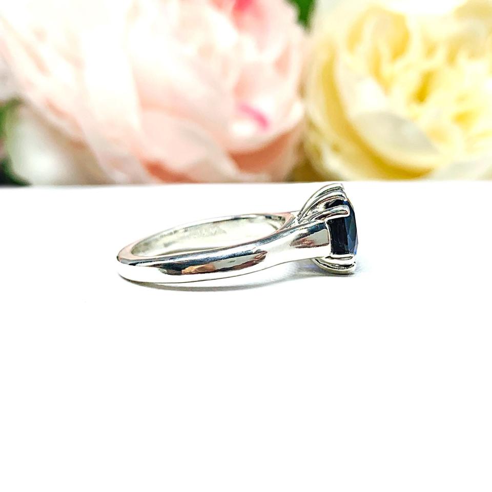 Cushion Lab Sapphire Ring - Double Prong Cathedral - 8mm Sterling Silver Solitaire