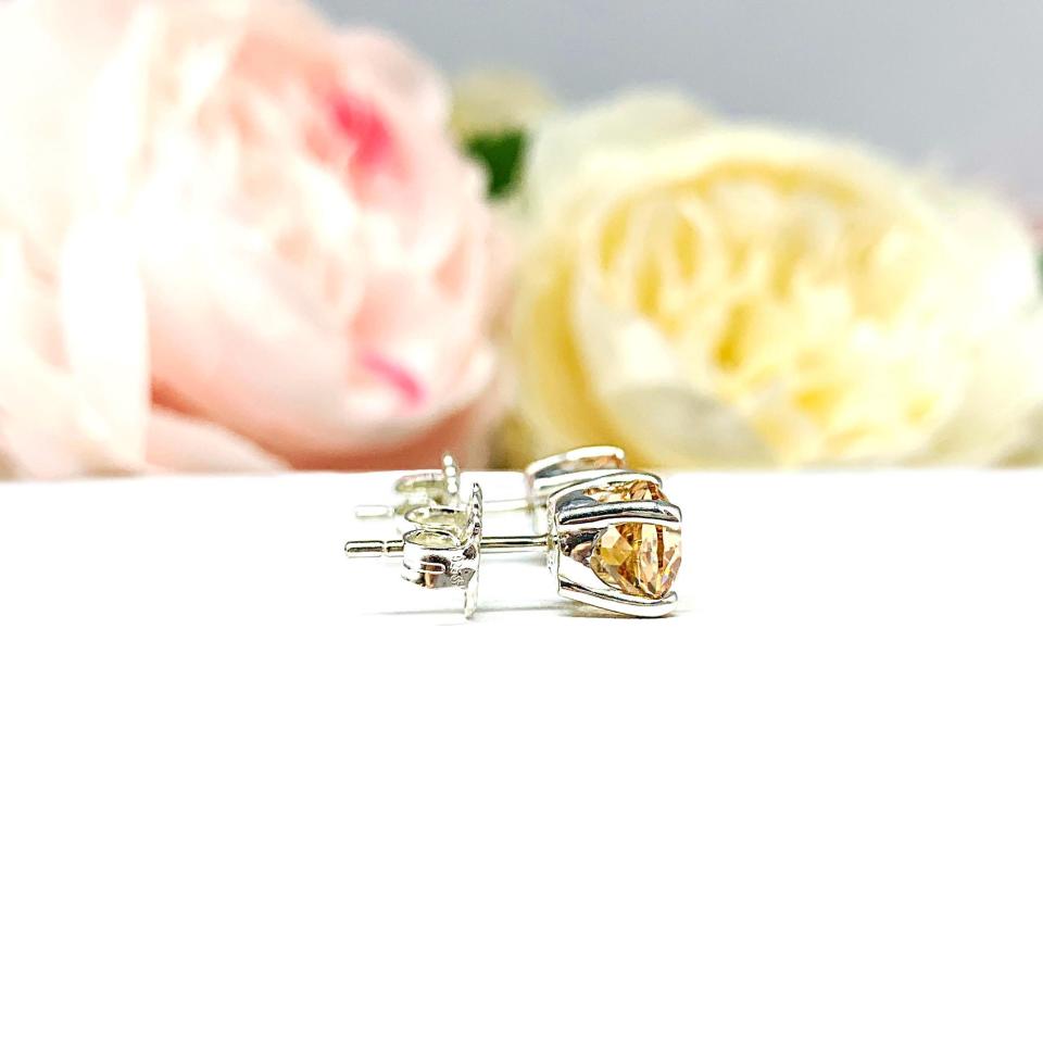 Champagne Old European Cut CZ Stud Earrings – 7mm,  Sterling Silver