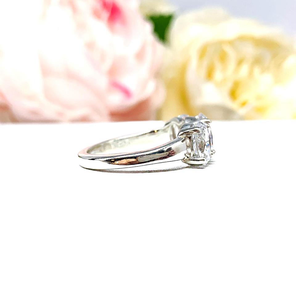 Oval CZ 3 Stone Engagement Ring - Low Profile Sterling Silver Setting