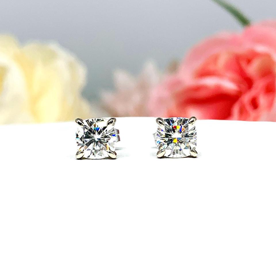Cushion Moissanite Stud Earrings – 14k Solid Gold – Authentic Stones in 5mm or 6mm