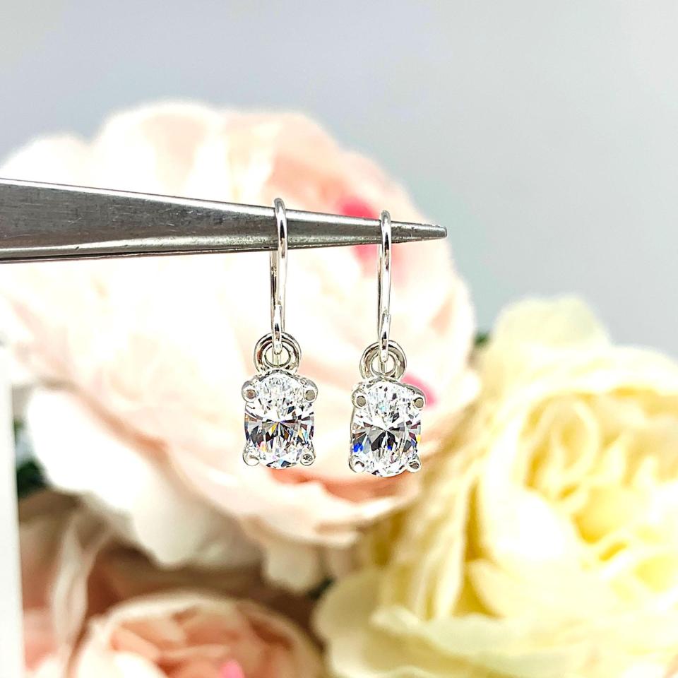 Oval CZ Dangle Drop Earrings – 7x5mm-10x8mm, Sterling Silver