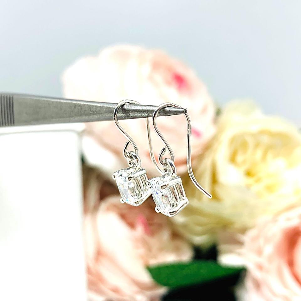 Oval CZ Dangle Drop Earrings – 7x5mm-10x8mm, Sterling Silver