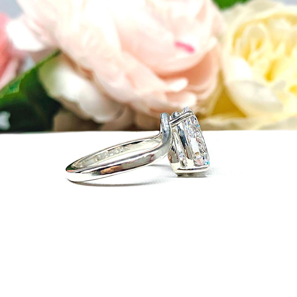 Pear CZ Engagement Ring - Curved Sterling Silver Band - 3 Stone Size Options – Elegant & Affordable Bridal Jewelry