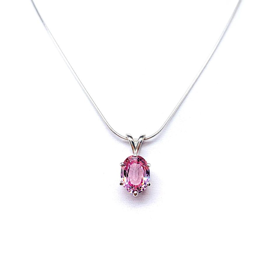 Padparadscha Pink Sapphire Pendant Necklace – 10x8mm, Lab-Created, Sterling Silver