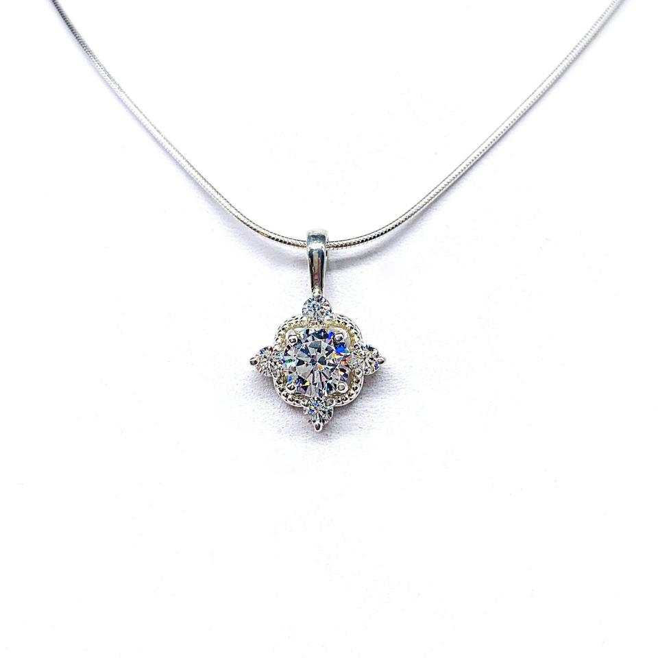 Art Deco Cubic Zirconia Pendant Necklace – 6mm-8mm, Sterling Silver