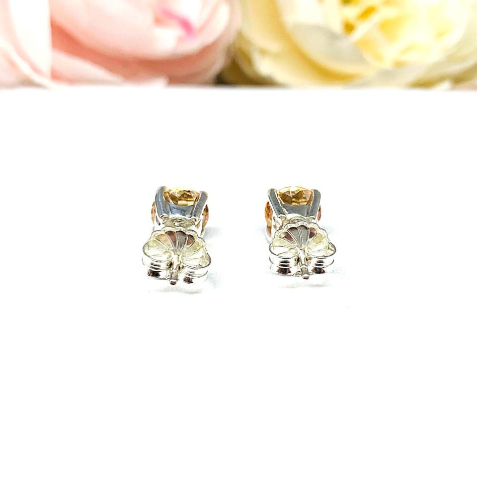Champagne Old European Cut CZ Stud Earrings – 7mm,  Sterling Silver