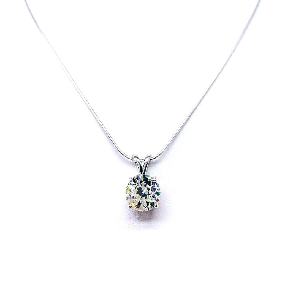 Old European Cut Cubic Zirconia Pendant Necklace – 8mm-10mm, Near Colorless, Sterling Silver