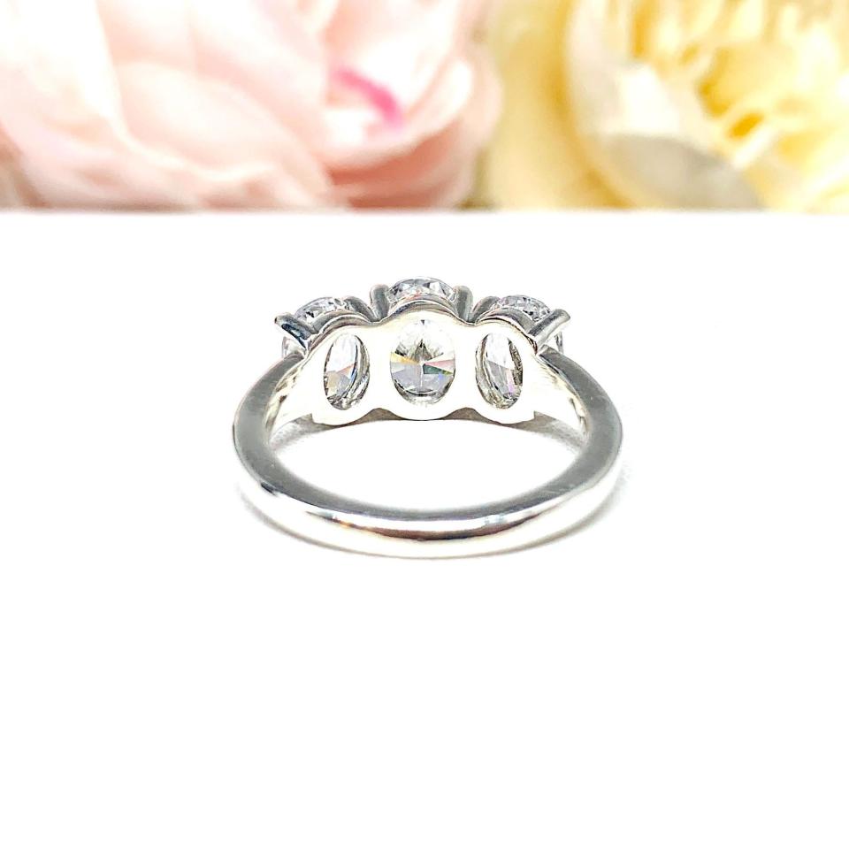 Oval CZ 3 Stone Engagement Ring - Low Profile Sterling Silver Setting