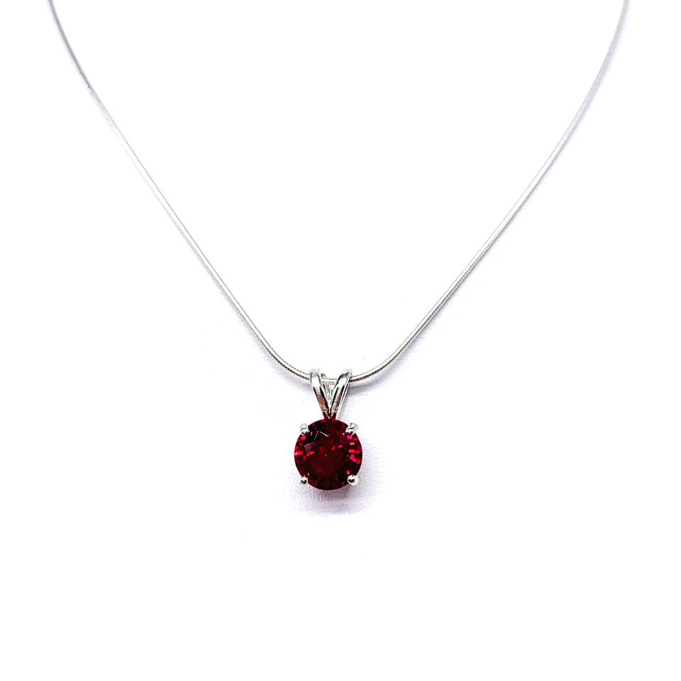 Round Lab Ruby Pendant Necklace – 6mm-8mm, Sterling Silver