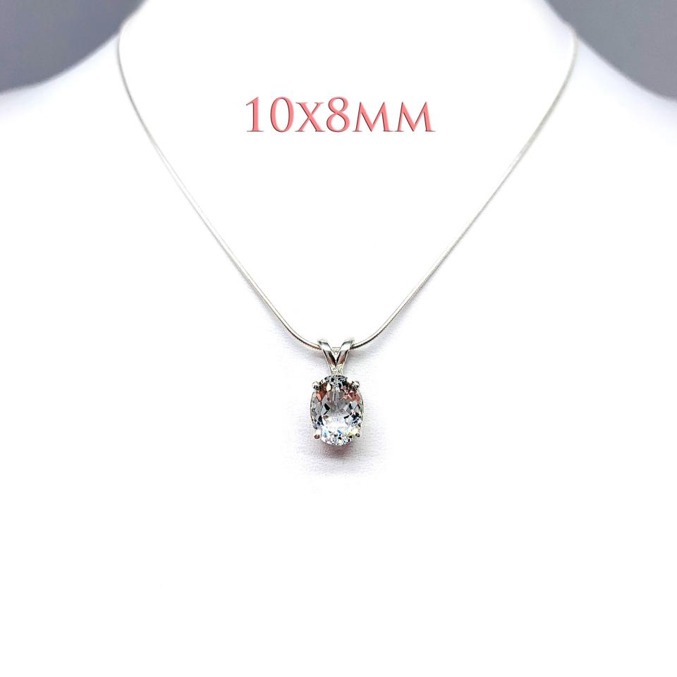 White Topaz Oval Pendant Necklace – Natural Gemstone in 5 Sizes – Sterling Silver Setting & Chain