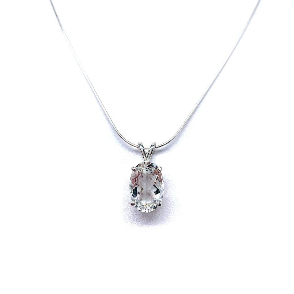 White Topaz Oval Pendant Necklace – Natural Gemstone in 5 Sizes – Sterling Silver Setting & Chain
