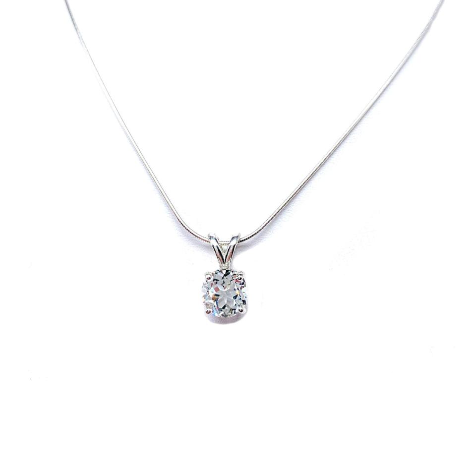 Round White Topaz Pendant Necklace – 6mm - 12mm, Sterling Silver