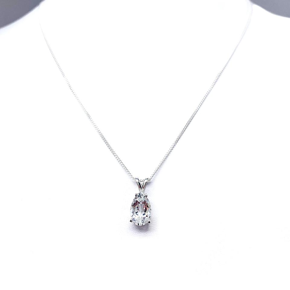 White Topaz Pear Pendant Necklace – 3 Natural Gemstone Size Options – Sterling Silver Setting & Chain