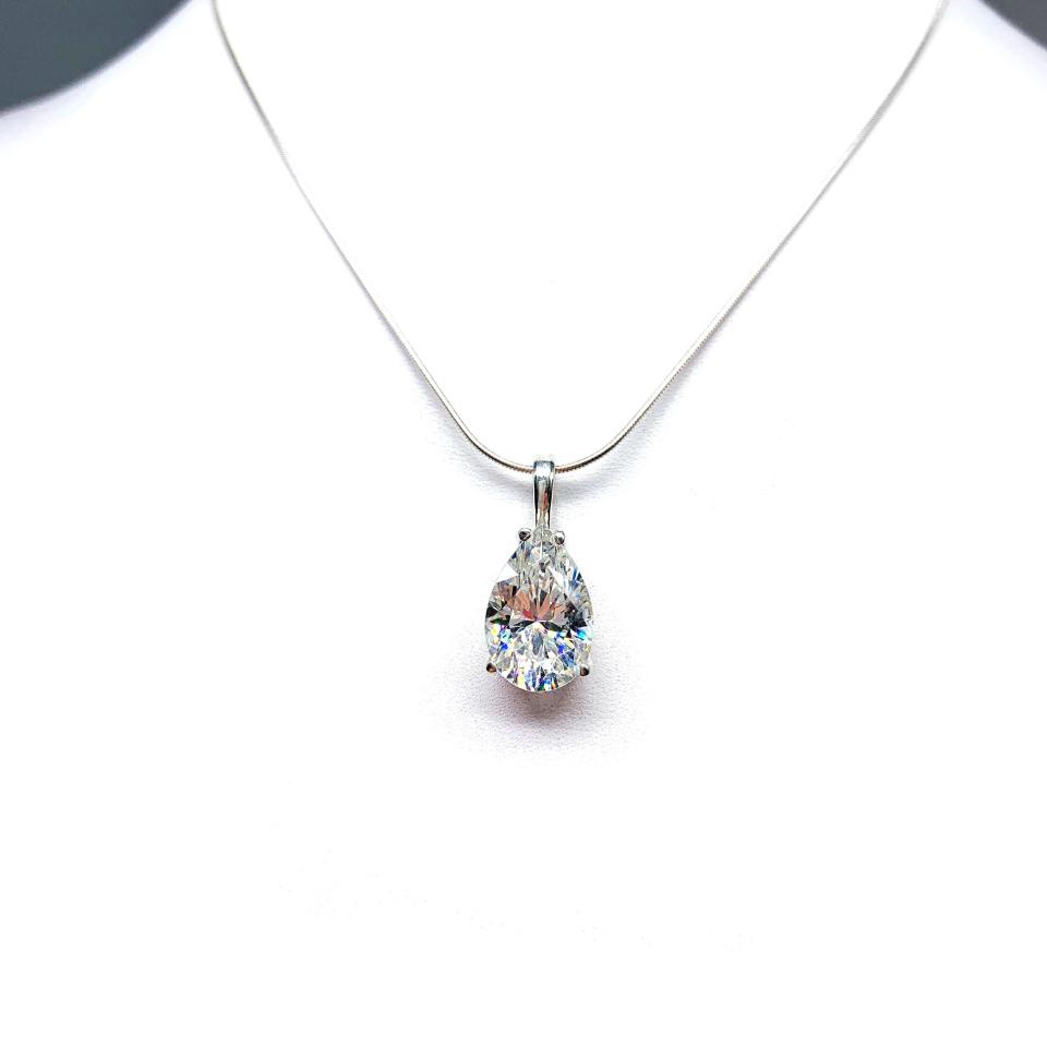 Pear Cubic Zirconia Pendant Necklace – 10x7mm-15x10mm, Near Colorless, Sterling Silver