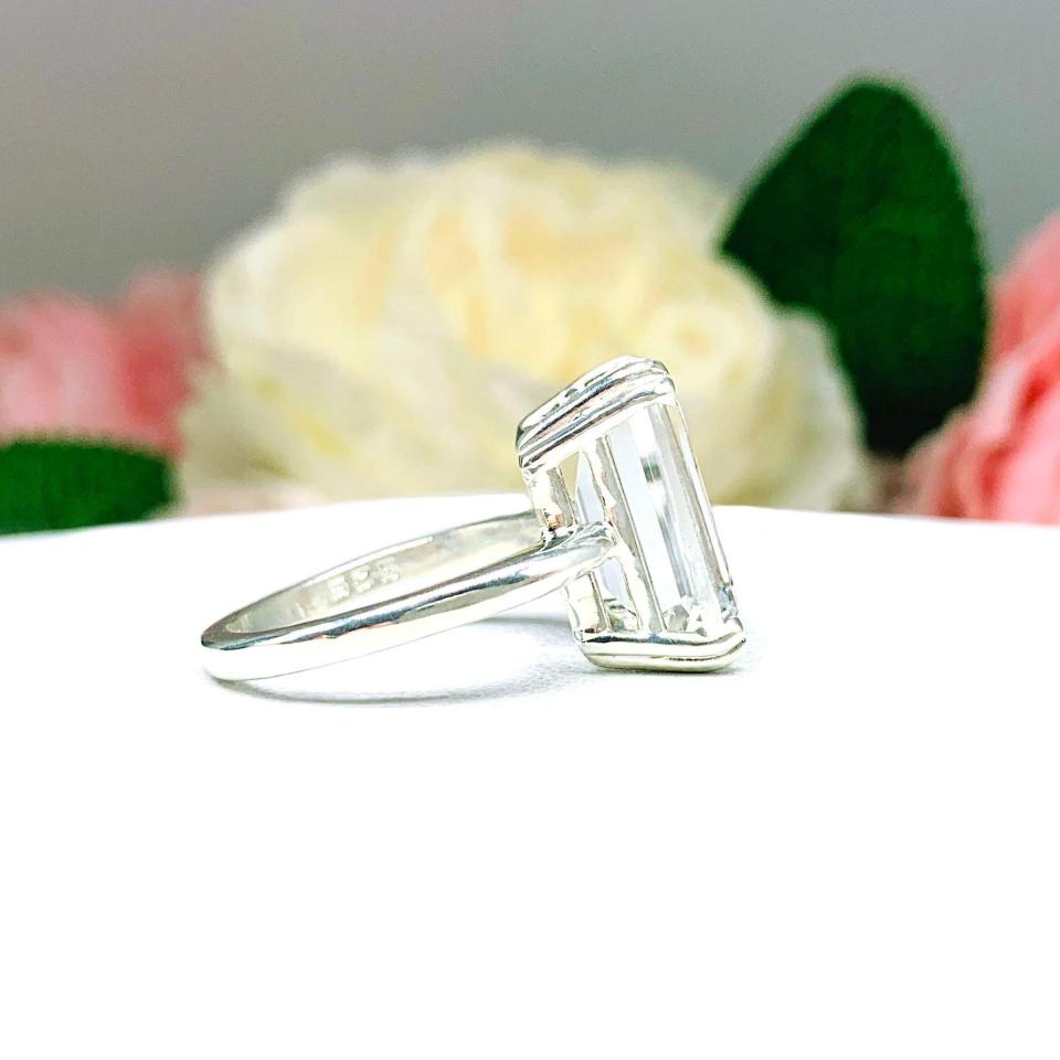 White Topaz Emerald Cut Ring – Natural 14x10mm Gemstone, Sterling Silver Statement