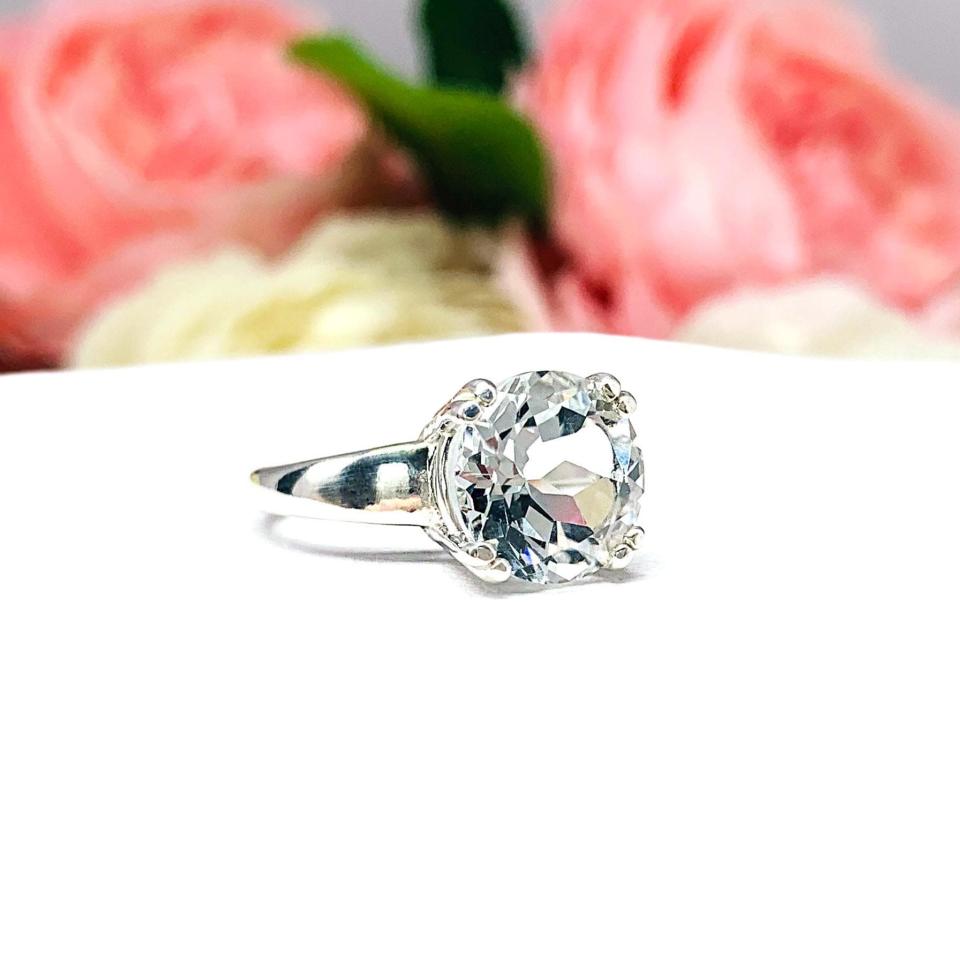 White Topaz Round Engagement Ring – Sterling silver setting
