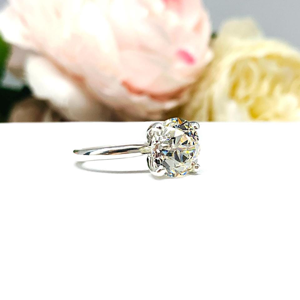 Old European Cut CZ Engagement Ring – 9mm Near Colorless Solitaire, Sterling Silver