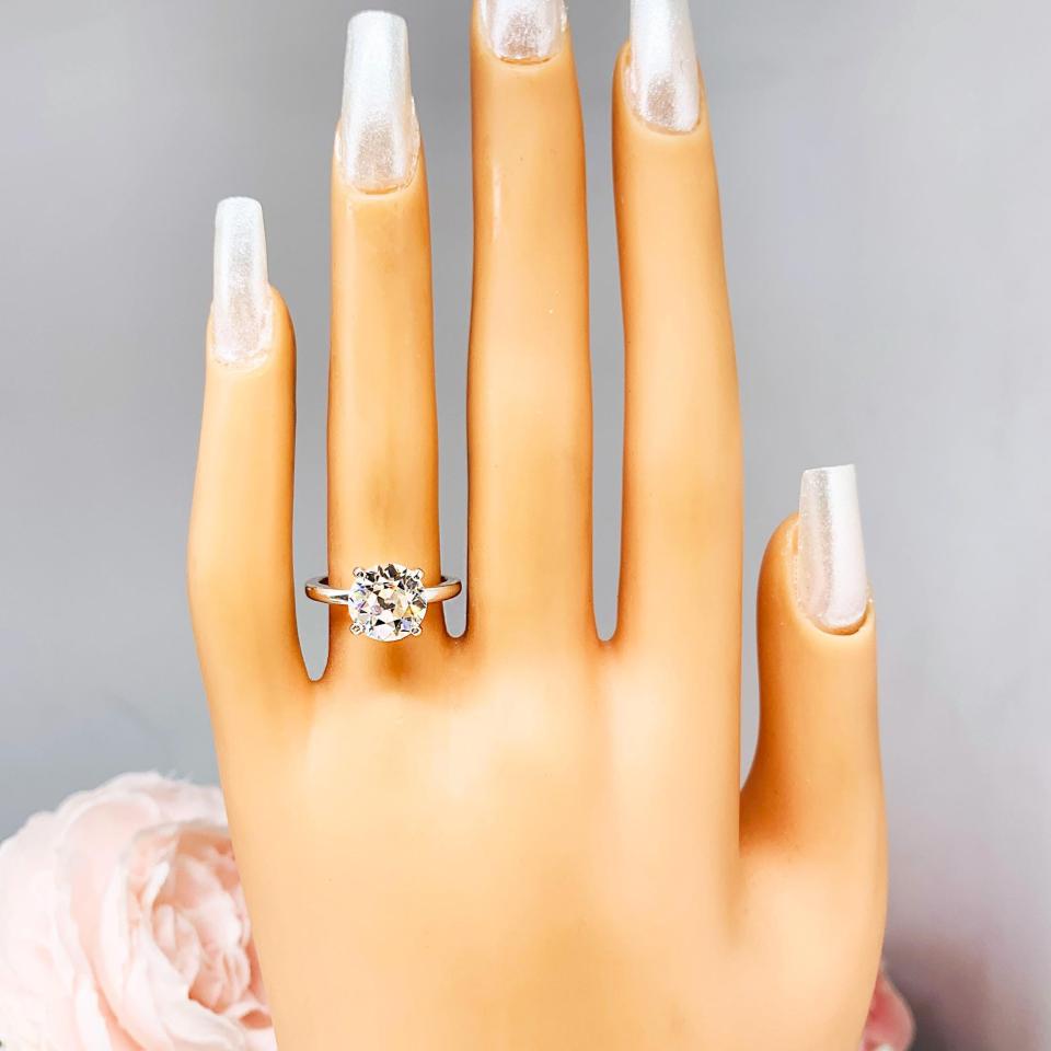 Old European Cut CZ Engagement Ring – 9mm Near Colorless Solitaire, Sterling Silver