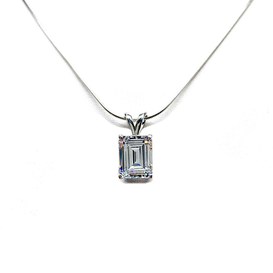 Emerald Cut Cubic Zirconia Pendant Necklace – 7x5mm-14x10mm, Sterling Silver
