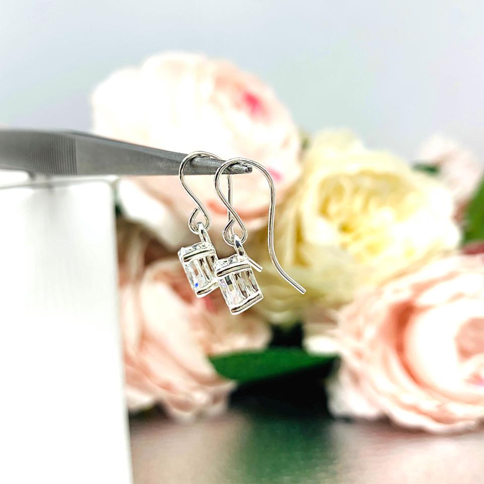 Oval CZ Dangle Drop Earrings – 7x5mm-10x8mm, Sterling Silver