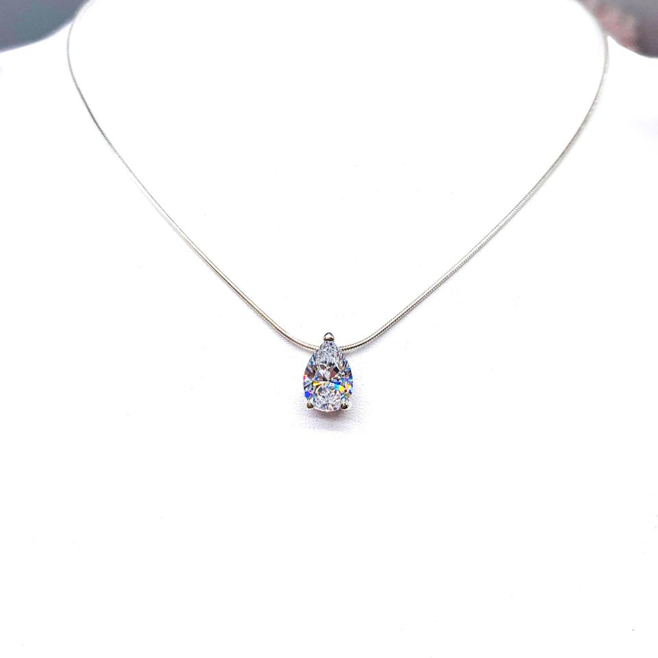 Pear Cubic Zirconia Slide Pendant Necklace – 10x7mm-15x10mm, Sterling Silver