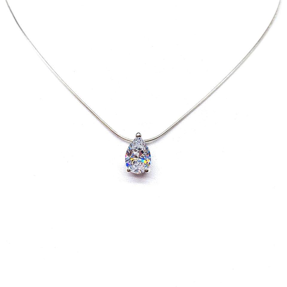 Pear Cubic Zirconia Slide Pendant Necklace – 10x7mm-15x10mm, Sterling Silver