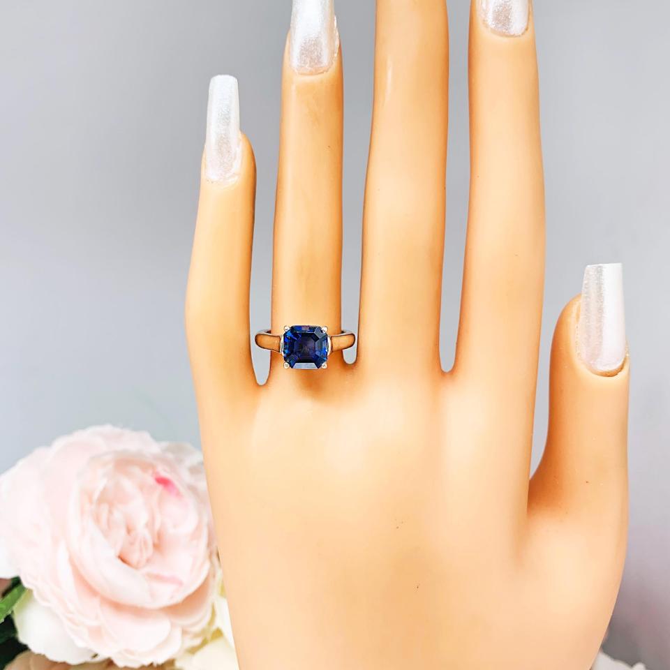 Lab Sapphire Asscher Cut Ring – 7mm-9mm, Sterling Silver