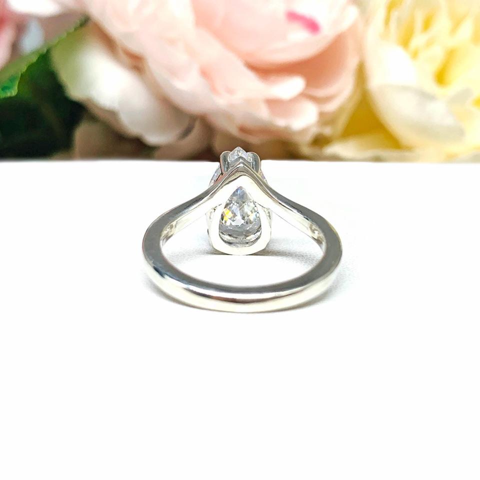 Pear CZ Engagement Ring - Curved Sterling Silver Band - 3 Stone Size Options – Elegant & Affordable Bridal Jewelry