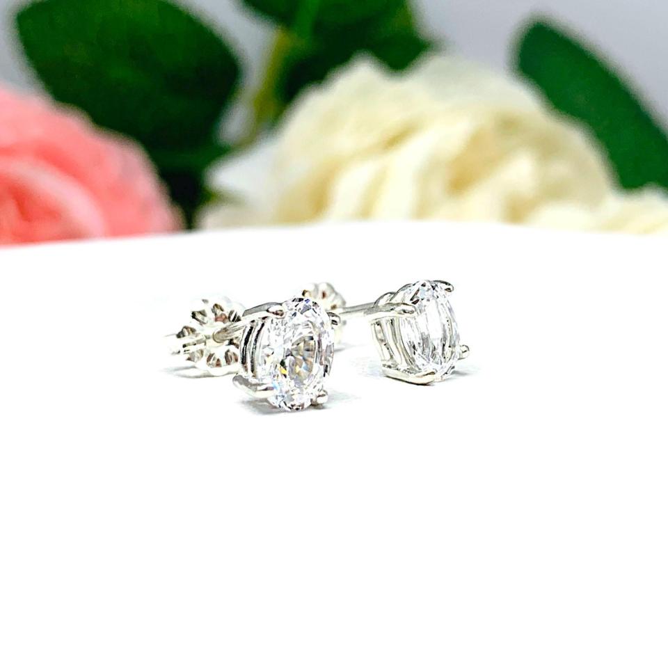 Oval Lab White Sapphire Stud Earrings – 7x5mm, 8x6mm, Sterling Silver