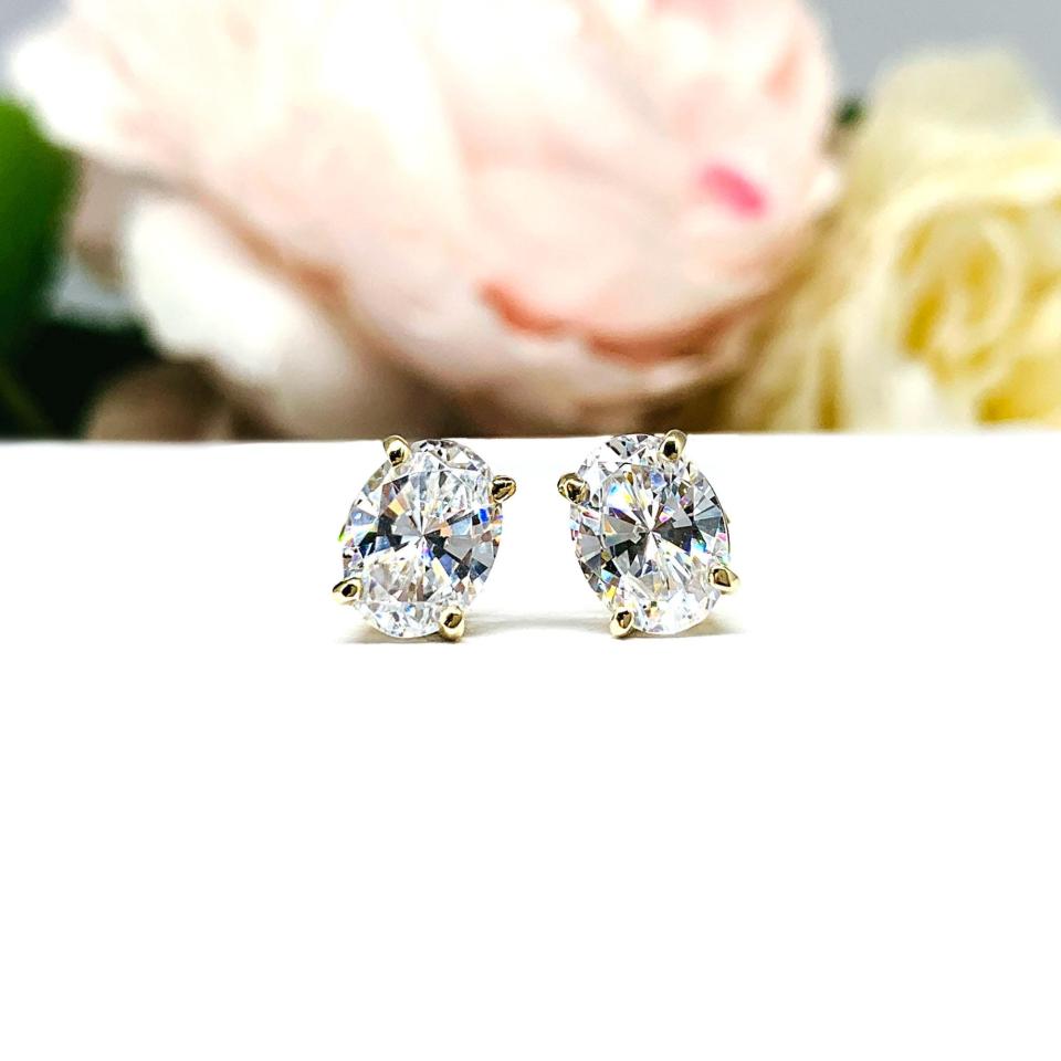 Oval Cubic Zirconia Stud Earrings – 6x4mm-8x6mm, 14k Gold