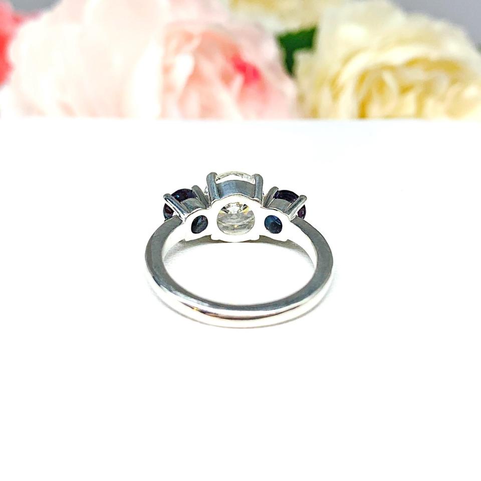 Lab Alexandrite & CZ 3-Stone Engagement Ring – 6mm-9mm, Sterling Silver
