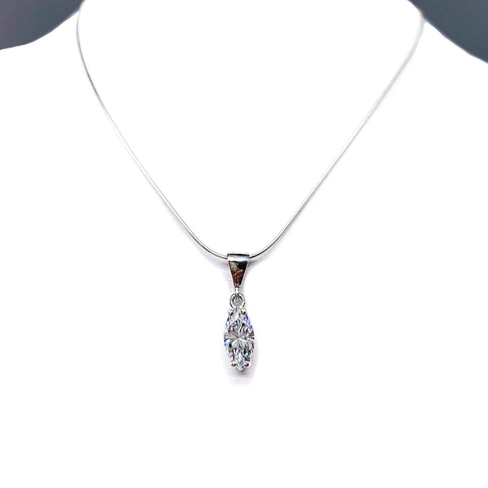 Marquise Cubic Zirconia Dangle Pendant Necklace – 12x6mm, 16x8mm, Sterling Silver