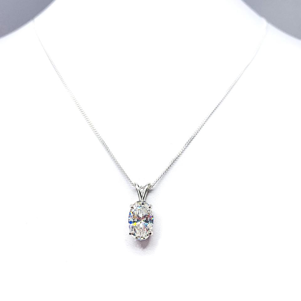 Oval Cubic Zirconia Pendant Necklace – 12x8mm, Near Colorless, Sterling Silver