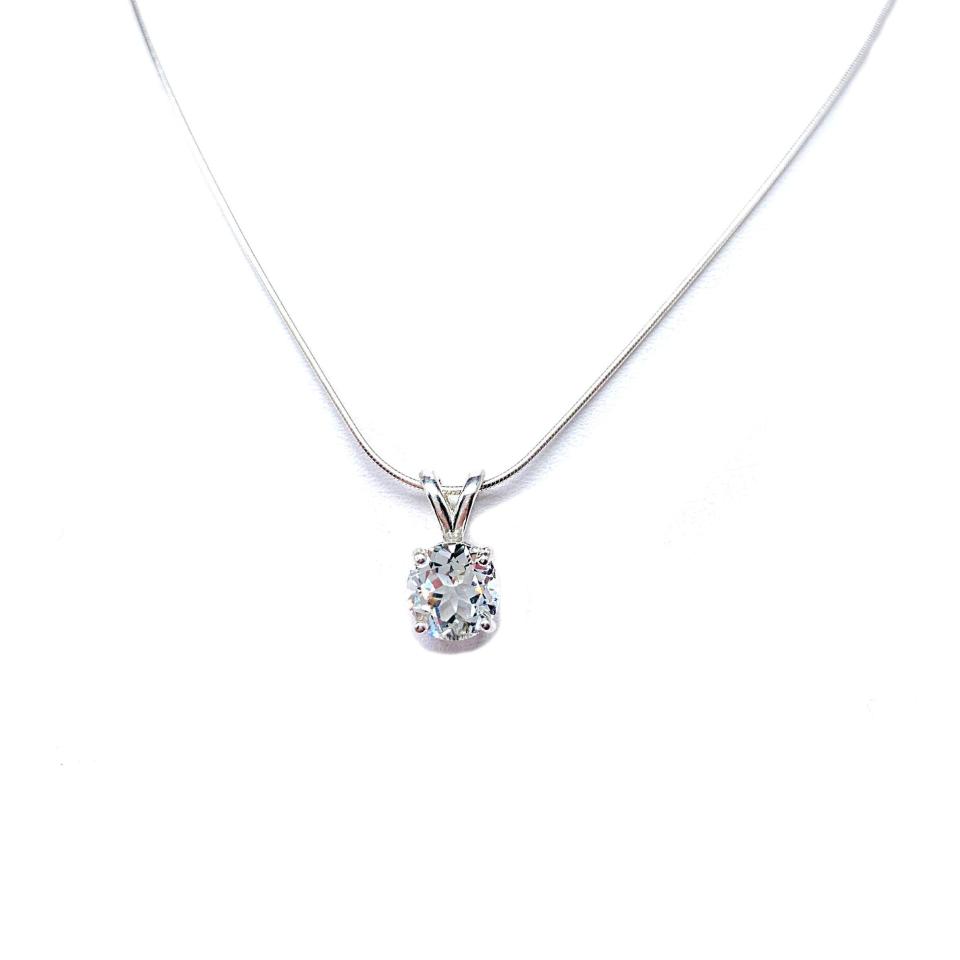 Round White Topaz Pendant Necklace – Sterling Silver Chain – 6 Natural Stone Size Options