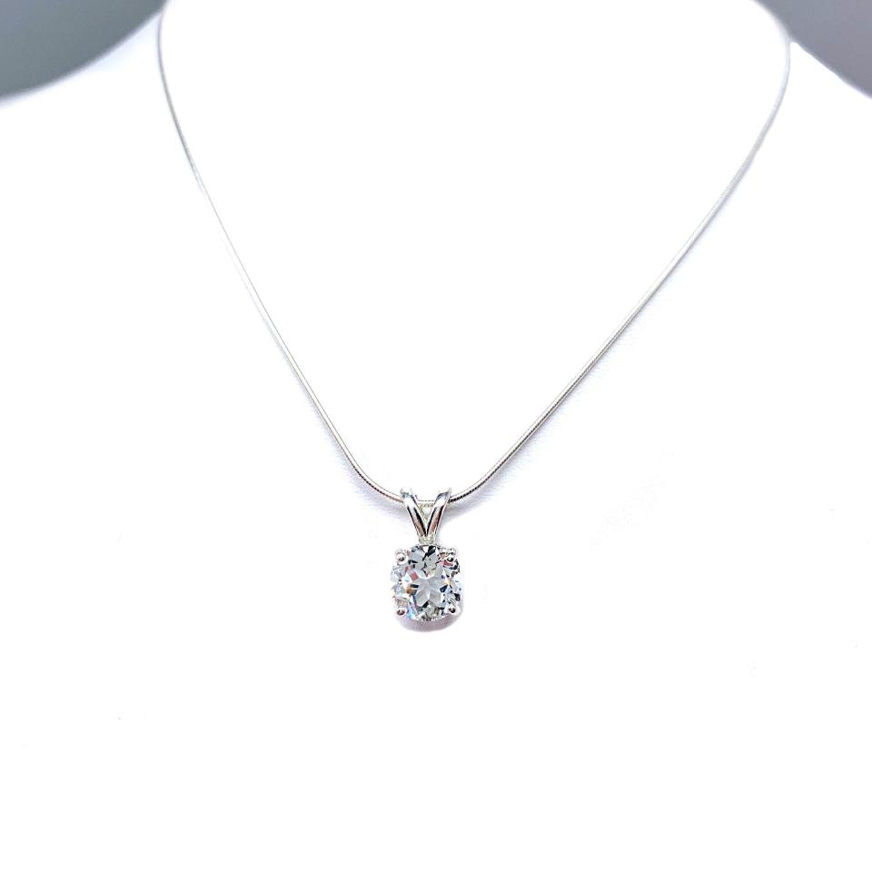 Round White Topaz Pendant Necklace – Sterling Silver Chain – 6 Natural Stone Size Options